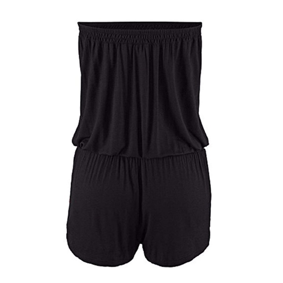 Strapless Smocked Jersey Romper w Pockets - Picture 3 of 6